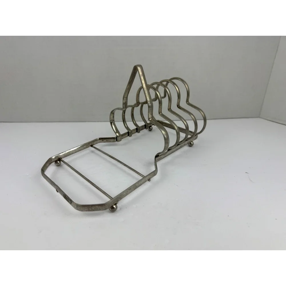 Vintage Silver Metal Toast Rack 4 Slot Bread Server Holder Jam Jelly Tray